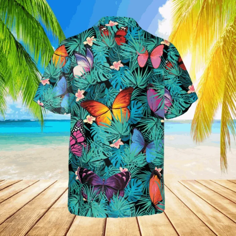 Butterflies Green Hawaii T-shirt, Beach Outfit For Men, Aloha Shirt For Mens, Womens