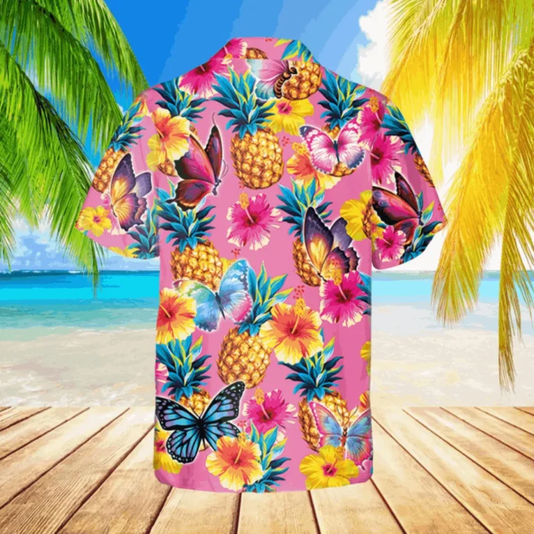 Pink Butterfly Hawaiian Shirt, Gift For Wife, Aloha Shirt For Mens, Womens