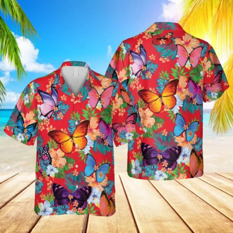Red Butterfly Hawaiian T-shirt, Father's Day Gift, Aloha Shirt For Mens, Womens