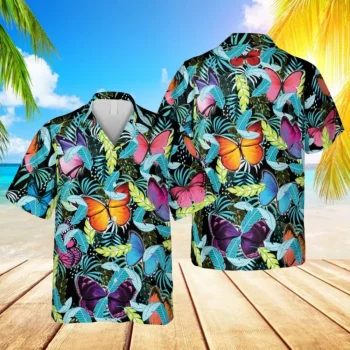 Neon Butterflies Hawaiian Shirt, 3d Apparel For Women, Aloha Shirt For Mens, Womens