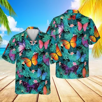 Tropical Plants Butterfly Hawaii 3d Shirt, Island Clothing, Aloha Shirt For Mens, Womens