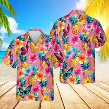 Pink Butterfly Hawaiian Shirt, Gift For Wife, Aloha Shirt For Mens, Womens