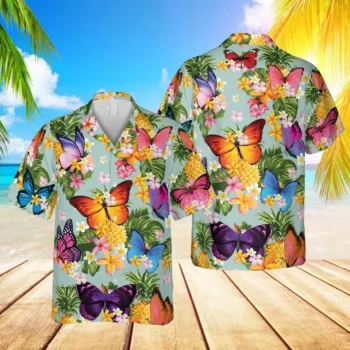 Butterflies And Pineapple Hawaii Shirt, Fruits Summer Shirt, Aloha Shirt For Mens, Womens