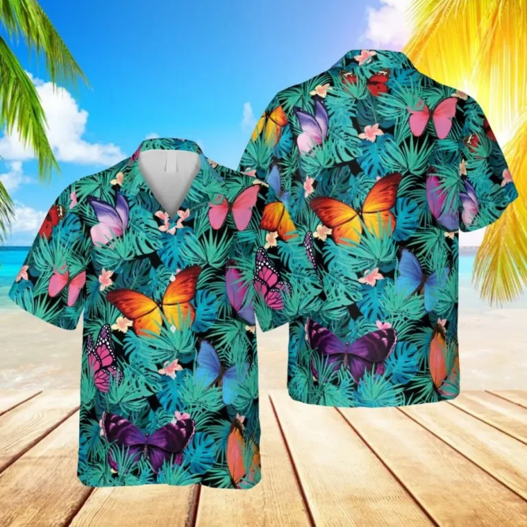 Butterflies Green Hawaii T-shirt, Beach Outfit For Men, Aloha Shirt For Mens, Womens