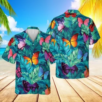 Butterfly Tropical Leaves Hawaii Shirt, Gift For Her, Aloha Shirt For Mens, Womens