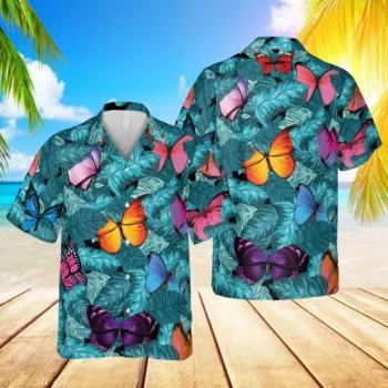 Butterflies Blue Hawaiian T-shirt, Summer Shirt, Aloha Shirt For Mens, Womens