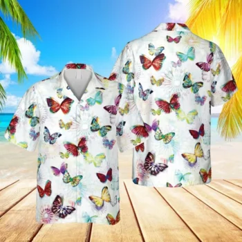 Funny Butterfly White Hawaii Shirt, Summer Outfit, Aloha Shirt For Mens, Womens