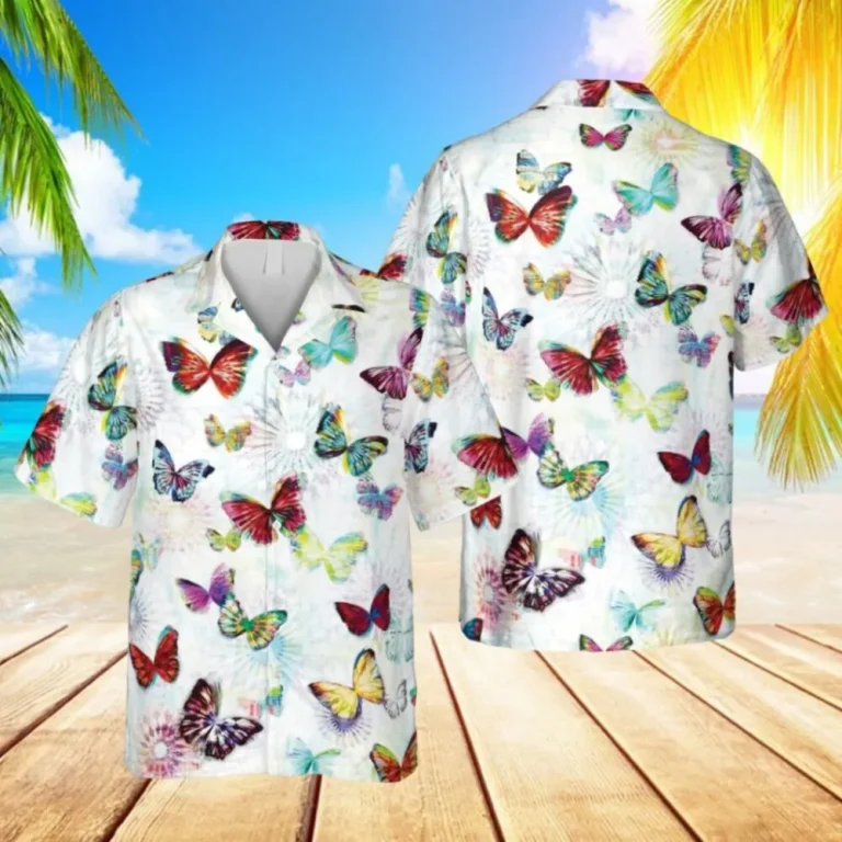 Funny Butterfly White Hawaii Shirt, Summer Outfit, Aloha Shirt For Mens, Womens