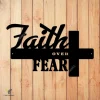 Faith Over Fear Cross Horizontal Metal Art, Faith Over Fear Jesus Christ Decorative Wall Hanging Metal Sign