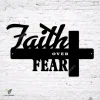 Faith Over Fear Cross Horizontal Metal Art, Faith Over Fear Jesus Christ Decorative Wall Hanging Metal Sign