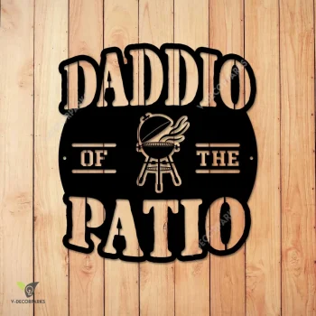 Daddio Of The Patio Funny Bbq Metal Sign, Backyard Grill Metallic Decor Metal Sign
