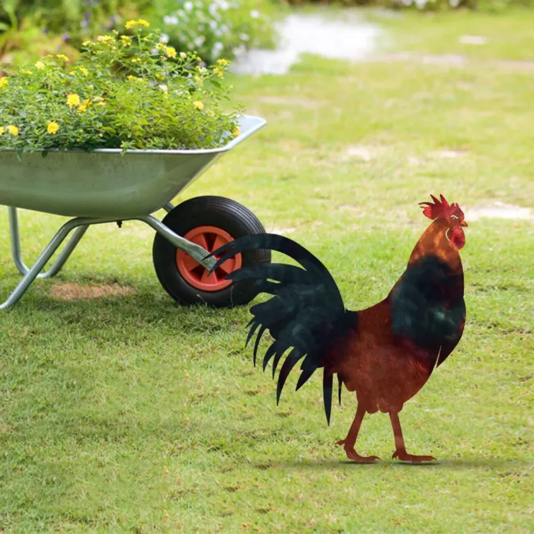 Rooster Colored Metal Garden Art, Rooster Stake For Farmhouse