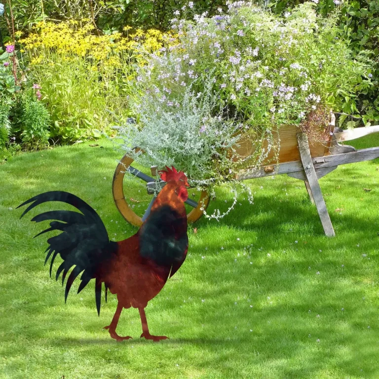 Rooster Colored Metal Garden Art, Rooster Stake For Farmhouse