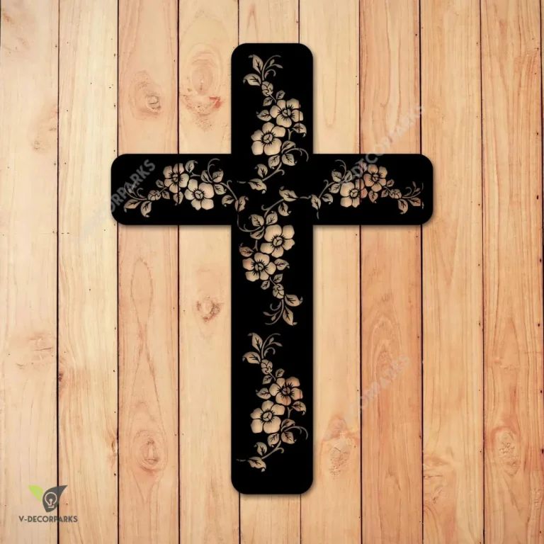 Cross And Flowers Metal Wall Decoration, Jesus Christ Inner Accent Metal Sign