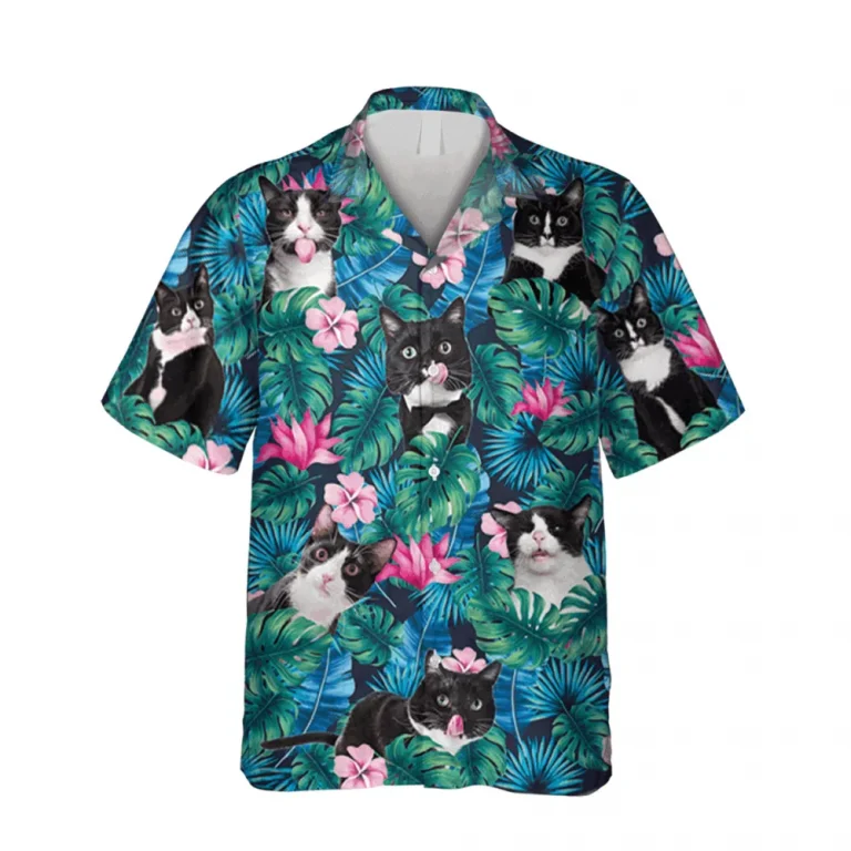 Hibicus Tuxedo Cats Hawaii Shirt, Vintage Clothing, Aloha Shirt For Mens, Womens