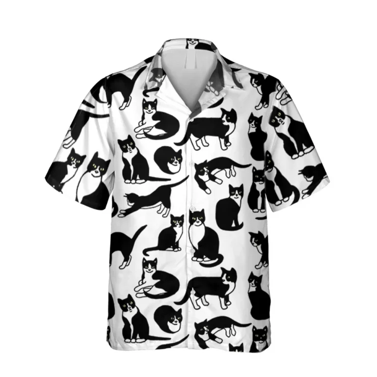 Cartoon Tuxedo Cats White Hawaii Shirt, Hawaiian Outfit For Men, Aloha Shirt For Mens, Womens