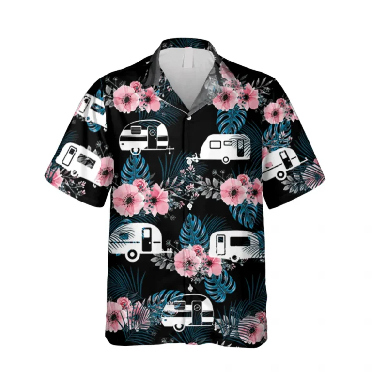 Hibicus And Recreational Vehicle Black Hawaiian Shirt, Summer Outfit For Men, Aloha Shirt For Mens, Womens