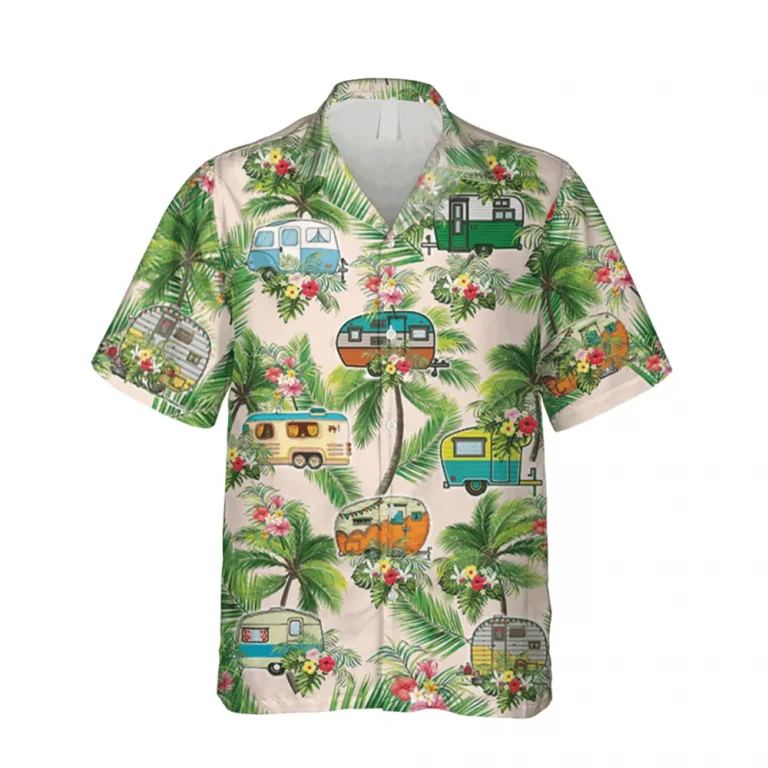 Palm Trees And Recreational Vehicles Hawaiian Shirt, Camping Outfit, Aloha Shirt For Mens, Womens