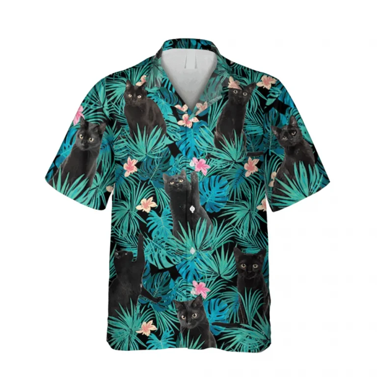 Tropical Plants Black Cats Hawaii Shirt, Kahala Shirts For Cat Lovers, Aloha Shirt For Mens, Womens