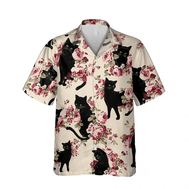 Floral Black Cats Hawaii Shirt, Beach Shirt For Cat Mom, Aloha Shirt For Mens, Womens