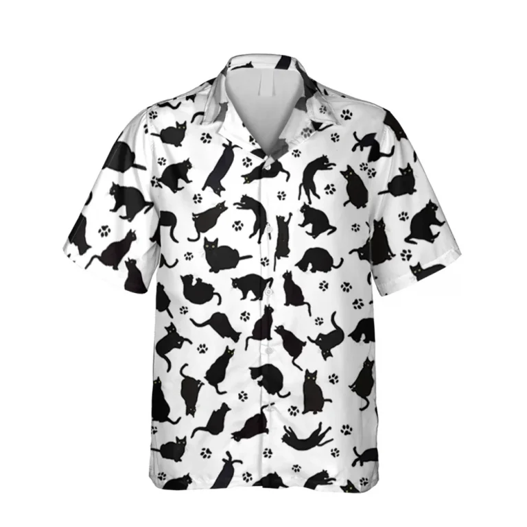 Funny Black Cats Black And White Hawaii Shirt, Beach Shirt, Aloha Shirt For Mens, Womens