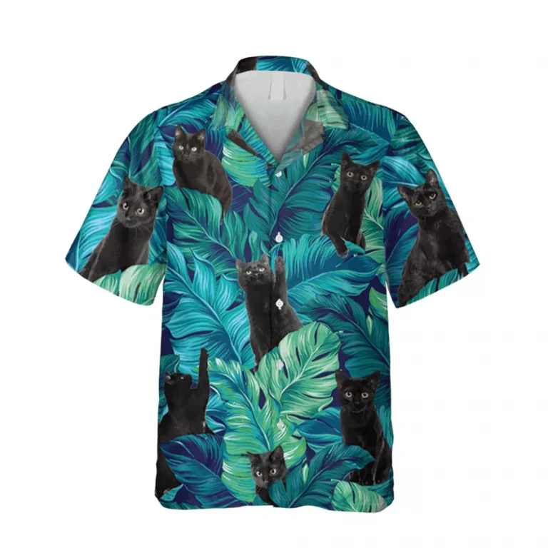 Black Cat Tropical Plants Hawaii Shirt, Kahala Shirts, Aloha Shirt For Mens, Womens