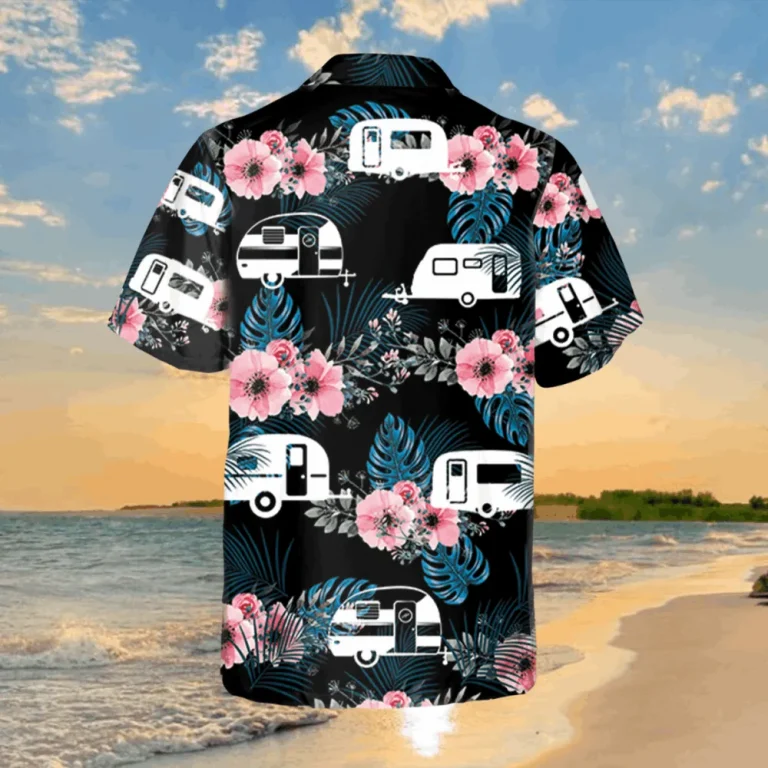 Hibicus And Recreational Vehicle Black Hawaiian Shirt, Summer Outfit For Men, Aloha Shirt For Mens, Womens