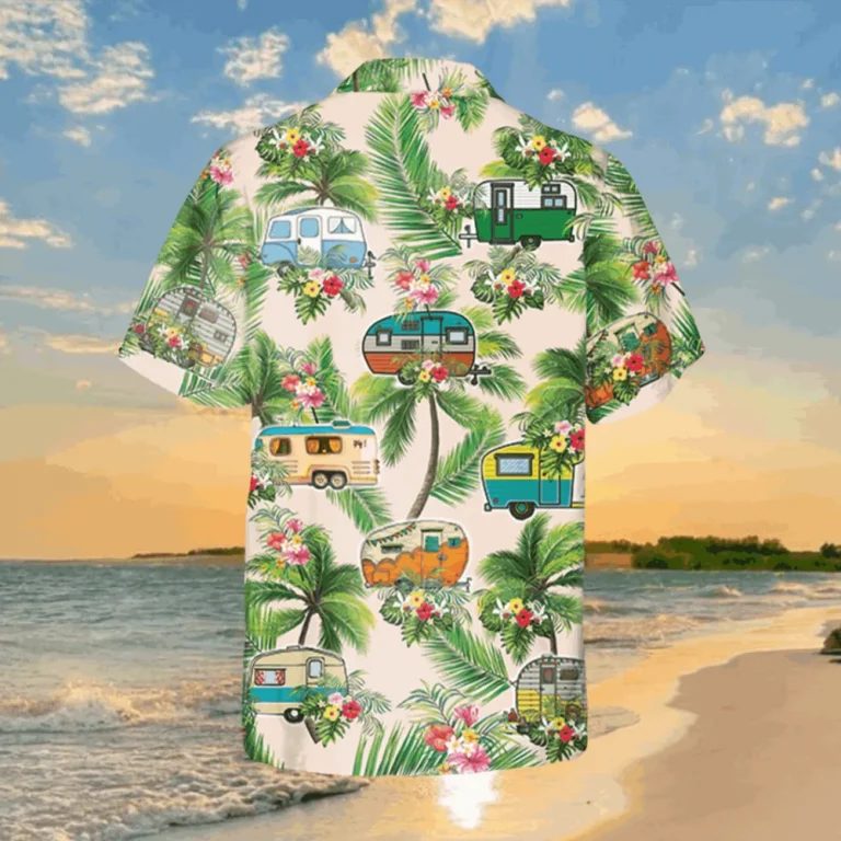 Palm Trees And Recreational Vehicles Hawaiian Shirt, Camping Outfit, Aloha Shirt For Mens, Womens