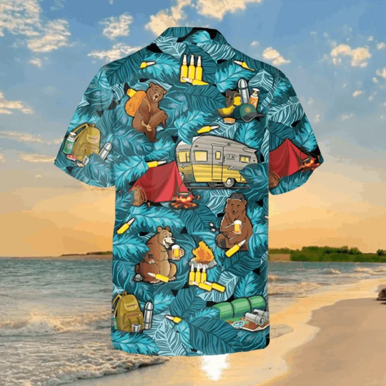 Funny Camping Hawaiian Shirt, Bear Camper T-shirt, Aloha Shirt For Mens, Womens