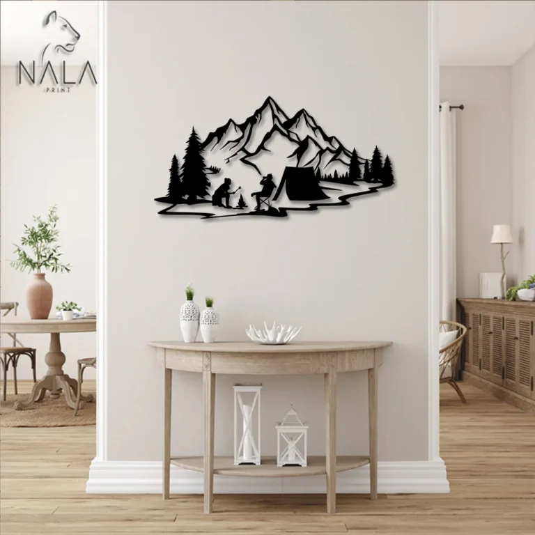 Camping In Mountains Creative Metal Wall Art, Camping Metal Wall Decor, Wall Art Hanging Decoration For Front Porch