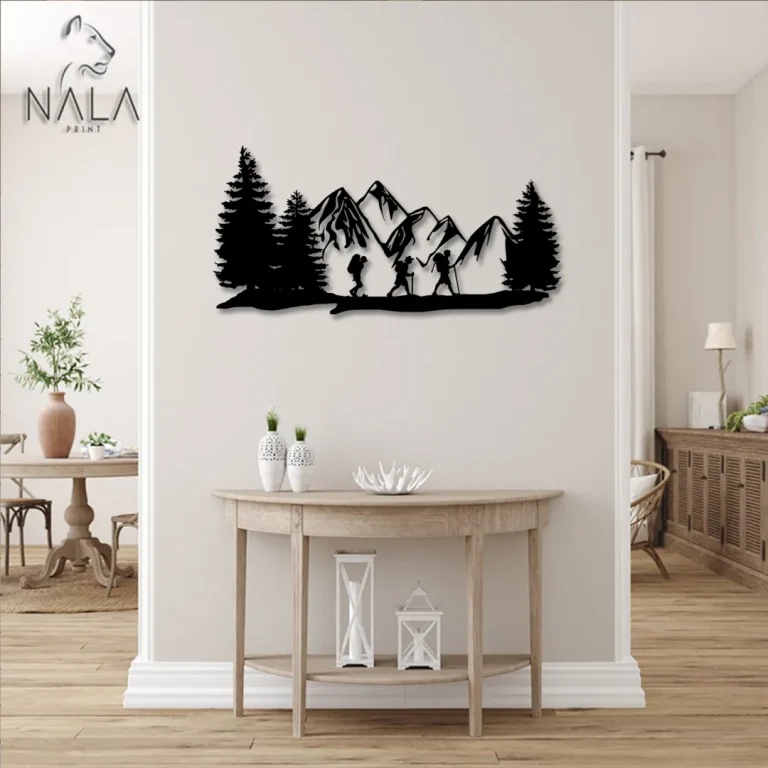Go Hiking In The Mountains Metal Artwork, Camping Metal Wall Decor, Metal Wall Art, Front Door Wall Hanging Decor