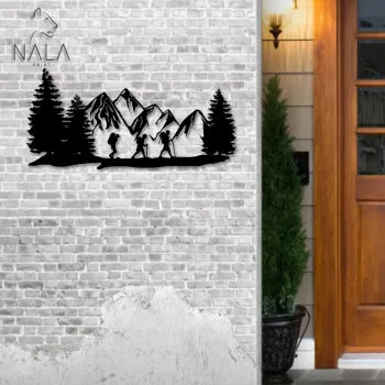 Go Hiking In The Mountains Metal Artwork, Camping Metal Wall Decor, Metal Wall Art, Front Door Wall Hanging Decor