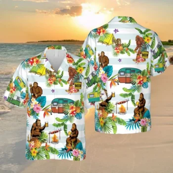 Bigfoot Goes Camping Hawaiian Shirt, Campfire Clothing, Aloha Shirt For Mens, Womens