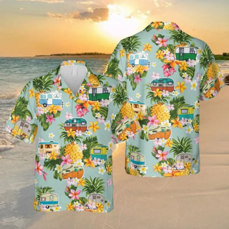 Pineapples And Campers Hawaiian Shirt, Camping T-shirt, Aloha Shirt For Mens, Womens