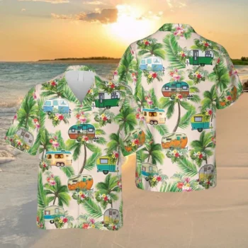 Palm Trees And Recreational Vehicles Hawaiian Shirt, Camping Outfit, Aloha Shirt For Mens, Womens