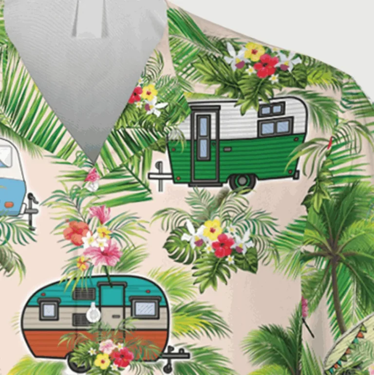 Palm Trees And Recreational Vehicles Hawaiian Shirt, Camping Outfit, Aloha Shirt For Mens, Womens