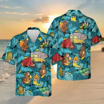 Funny Camping Hawaiian Shirt, Bear Camper T-shirt, Aloha Shirt For Mens, Womens