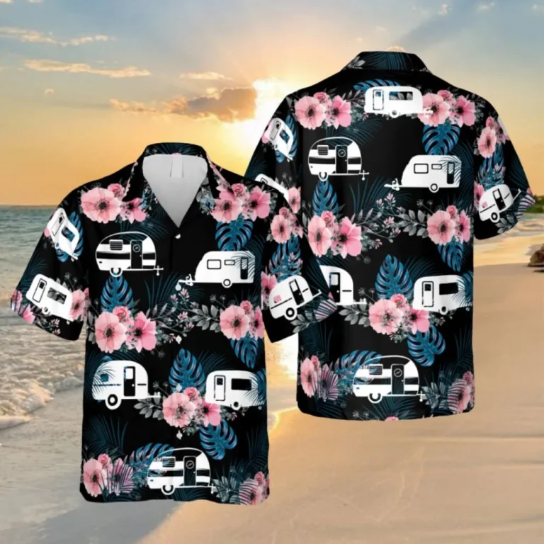 Hibicus And Recreational Vehicle Black Hawaiian Shirt, Summer Outfit For Men, Aloha Shirt For Mens, Womens