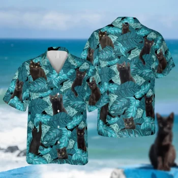 Black Kitty Hawaii T-shirt, Tommy Bahama Hawaiian Shirts, Aloha Shirt For Mens, Womens