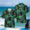 Cute Black Cats Green Hawaiian T-shirt, Summer Clothing, Aloha Shirt For Mens, Womens