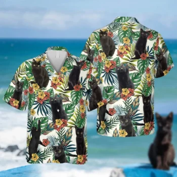 Vintage Black Cat Hawaii Shirt, Magnum Pi Shirt, Aloha Shirt For Mens, Womens