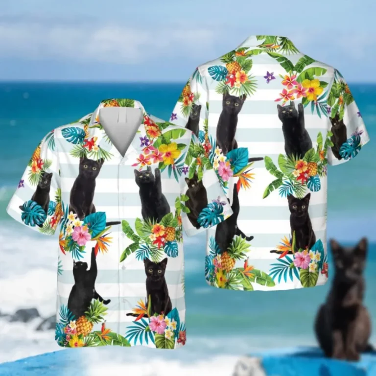 Funny Black Kitty Hawaiian Shirt, Travel Clothing For Mom, Aloha Shirt For Mens, Womens