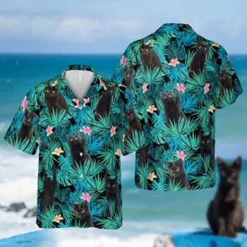 Tropical Plants Black Cats Hawaii Shirt, Kahala Shirts For Cat Lovers, Aloha Shirt For Mens, Womens
