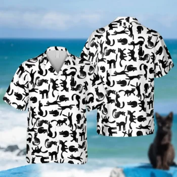 Black Cats Doodle Hawaii T-shirt, Aloha Shirt, Aloha Shirt For Mens, Womens