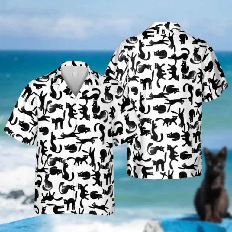 Black Cats Doodle Hawaii T-shirt, Aloha Shirt, Aloha Shirt For Mens, Womens