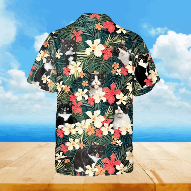 Tuxedo Cat And Tropical Plants Hawaii Shirt, Gift For Cat Moms, Aloha Shirt For Mens, Womens