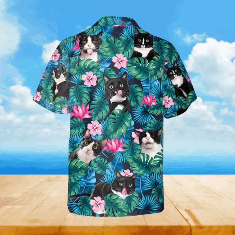 Hibicus Tuxedo Cats Hawaii Shirt, Vintage Clothing, Aloha Shirt For Mens, Womens