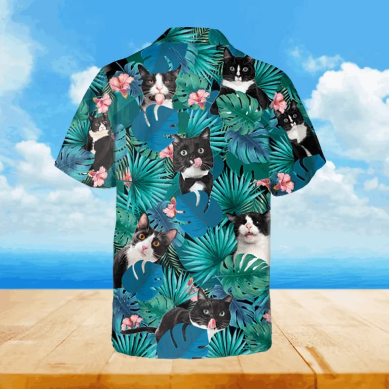 Floral Tuxedo Kitten Hawaiian Shirt, Beach T-shirt, Aloha Shirt For Mens, Womens