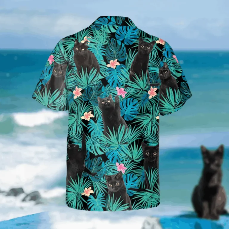 Tropical Plants Black Cats Hawaii Shirt, Kahala Shirts For Cat Lovers, Aloha Shirt For Mens, Womens