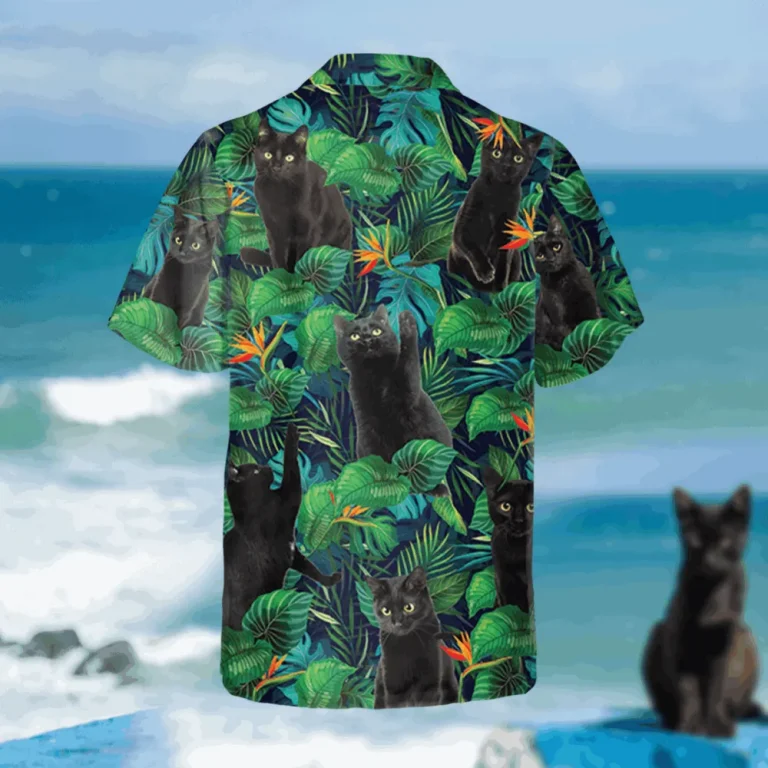 Floral Black Kittens Hawaii Shirt, Beach Apparel, Aloha Shirt For Mens, Womens